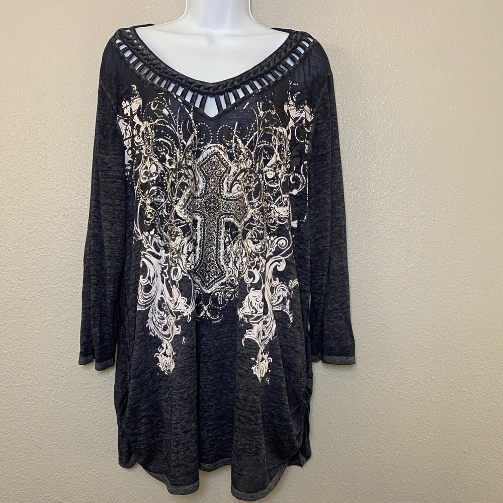 Black Cross Rhinestone Top 18/20W McBling Y2K Grunge Punk 2000s Cutout Gothic